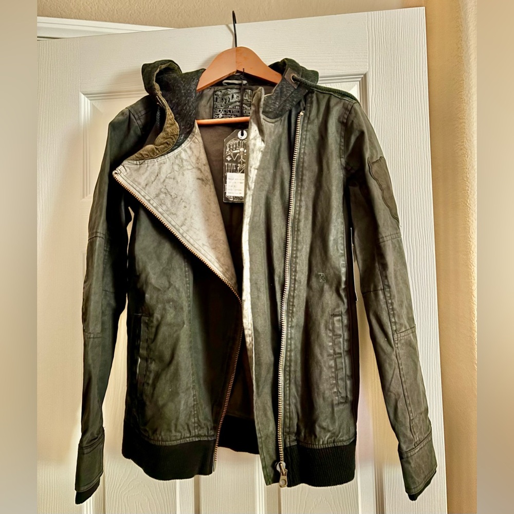 * NWT Women's Affliction hooded biker moto asymmetrical jacket Sz M *
